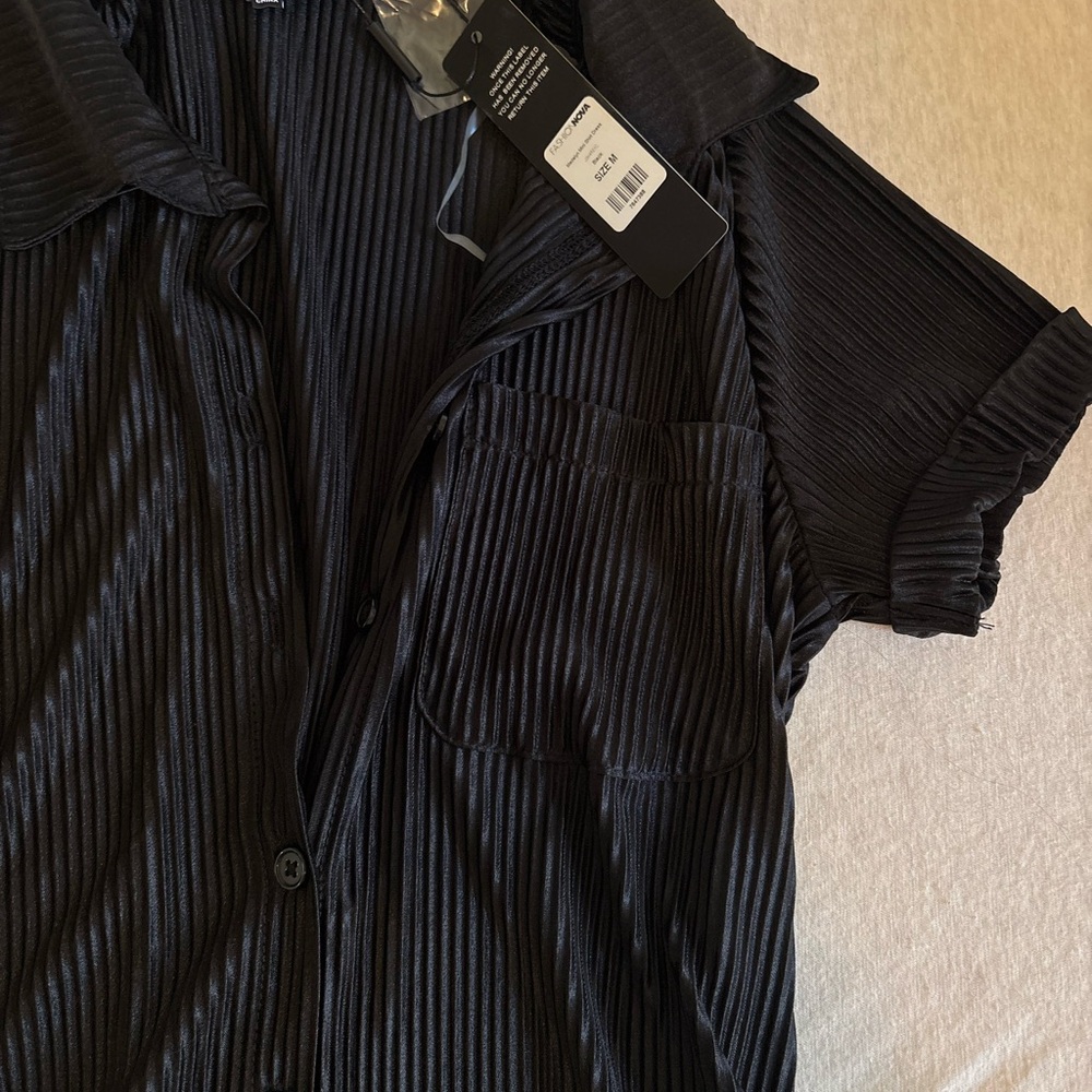 Fashion Nova Black Ribbed Button-Up Dress